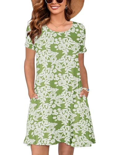 Image of Heymoments Women's Short Sleeve Crewneck Sundress Summer Casual A-Line Beach Dress with Pockets S-2XL