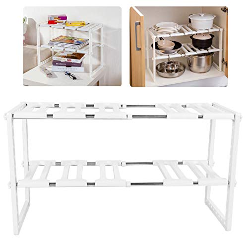 2?Tier Shelf Organizer, Sink Rack Cabinet Organizer Storage Telescopic Shelf, Kitchen Bathroom Holder