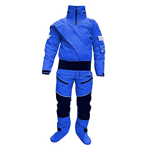 Dry Suits for Men in Cold Water Water Rescue Suit with Detachable Hood for Whitewater Canyoneering Kayaking Exploring (Blue, 3X-Large)