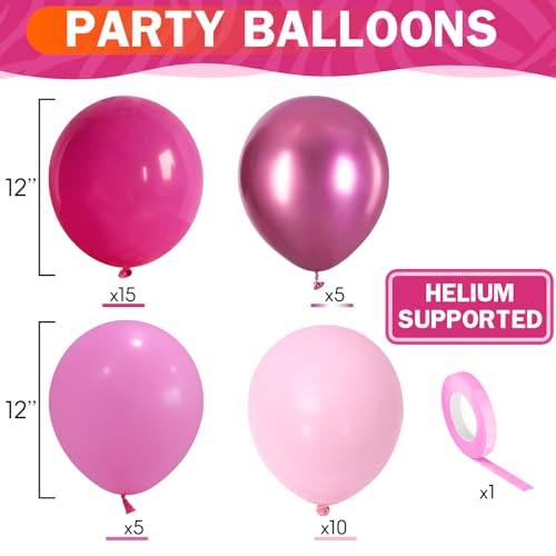 Image of HILAVO Pink Balloons Set 12 Inch Hot Dark Magenta Light Pastel Pink Metallic Latex Helium Balloon for Girls Baby Shower Princess Wedding Birthday Party Decorations