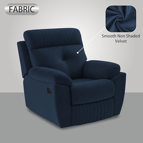 Image of Adorn India Premium Majestic 1 Seater Recliner Manual Sofa Chair | Blue Suede Velvet Fabric | Soft Padded Back Rest & Handrest | Living Room Recliner Chair | 3 Years Warranty