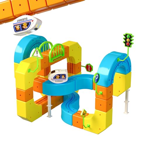 Image of Electric klick Rail Infinity 3D Train Set, Building Stem Toys for Boys Girls, Flexible Race Car Track with Cube & Motorized Train, Gravity-Defying 3D Layout Building Kit, 127pcs