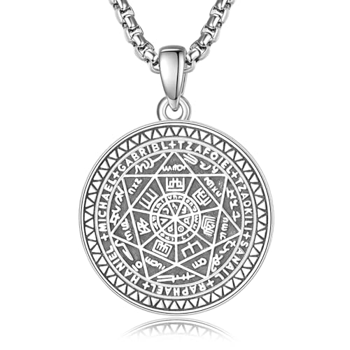 F4DEDAN 925 Sterling Silver Seal of Solomon Pendant Seven Archangels Necklace for Men and Women - Amulet Jewelry Gift