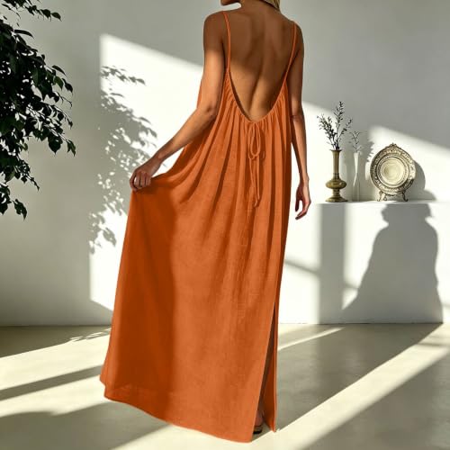 Robe décontractée chic pour les vacances, coupe longue dos nu en lin