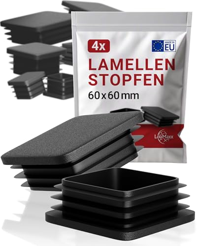 LouMaxx Lamellenstopfen 60 x 60 mm - Rohrabdeckung schwarz Stopfen für Vierkantrohr 60 x 60 mm - Quadratische Rohrstopfen aus robustem Kunststoff - Pfostenkappen als Abdeckkappe