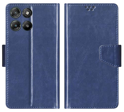 Image of SBMS Flip Cover for Motorola Moto G67 Power 5G / Moto G57 Power Back Cover Case with Magnatic Closure | Genuine Leather Finish | Inbuilt Stand | Card & Money Pocket | Wallet Style Case (Blue)