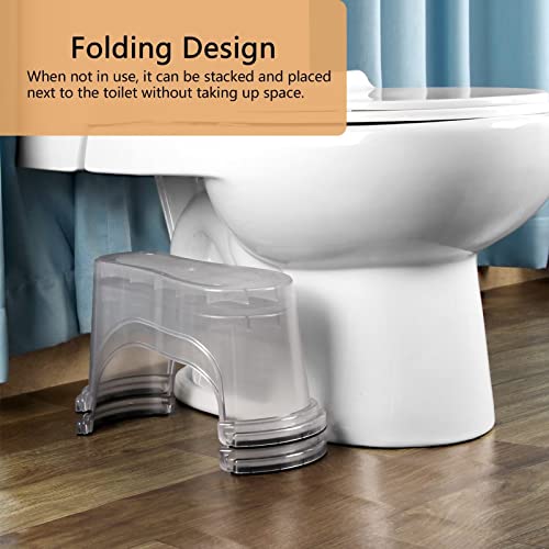EVRON Toilet Stool 7" Bathroom Squatting Aid for Adults, Split Two-Piece Separate Movable Foot Rests with Flexible Positioning, Stackable Nesting Space-Saving Design(Clear 1 Pairs)