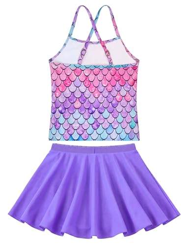 Image of Girls Bathing Suit with Skirt One Shoulder Ruffle Quick Dry Swimsuits Multicolor Sleeveless Swimwear