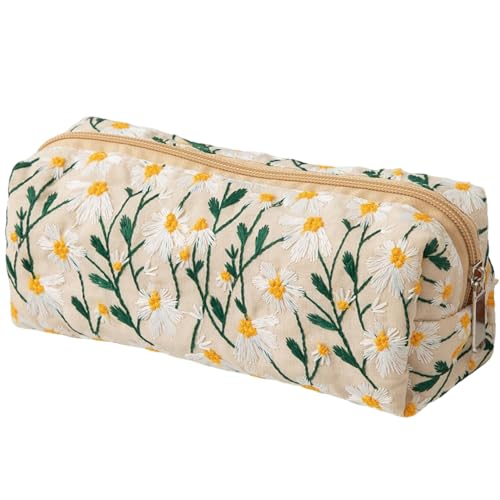 Carry bloom Estojo De Lápis Fofo Para Meninas, Bolsa Estética Com Zíper, Estojos Canetas, Material Escolar, Maquiagem (4 Flores Margaridas)