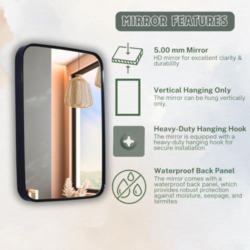 Image of 12x18 Inch Metal Frame Mirror for Wall /Aluminium Rectangle Bathroom Wall Mirror /Mirror for Bathroom /Bedroom /Living Room /Entryway /Dressing Room /Decorative /Vanity| AM1218A1