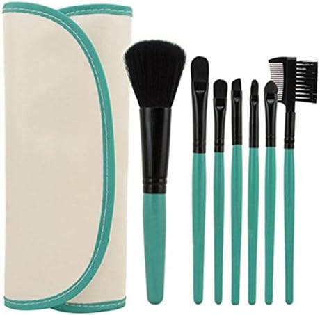 EAWELL Professional 7pcs Cosmetic Makeup Tool Powder Blush Eyelash Brow Concealer Lip Brush Kit Set with Bag (Coral Green)