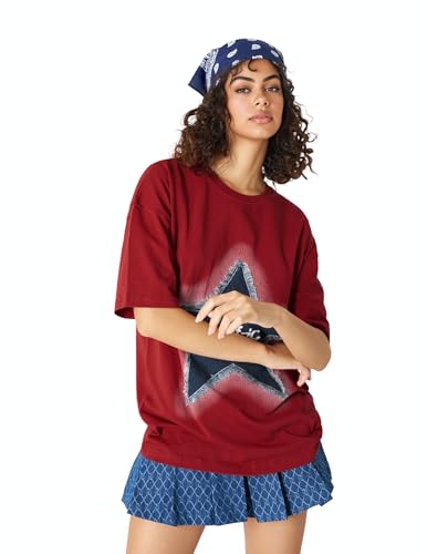 Aelfric Eden Star T Shirts Oversized Graphic Tees Denim Patchwork Short Sleeve Crewneck Shirts Y2K Vintage Unisex Streetwear3