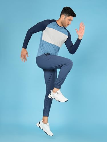 Image of TECHNOSPORT Men's Slim Fit Polyester Color Block Athleisure Crew Neck T-Shirt with Full Sleeve, Moisture Wicking and Quick Dry