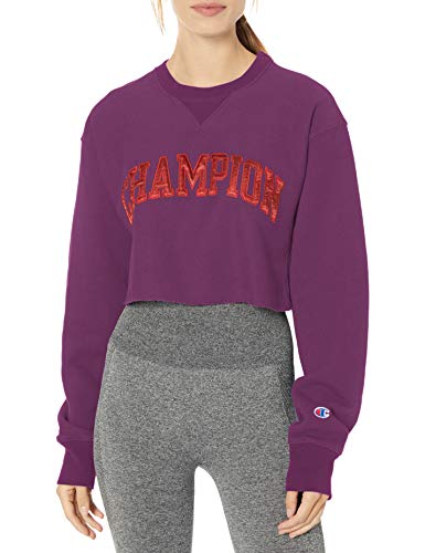 Champion LIFE Women's Vintage WASH Reverse Weave Cropped Block Champion Arch, Venetian Purple, Large