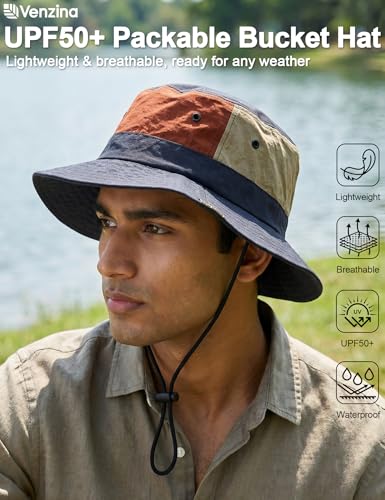 Image of Venzina Bucket Hat for Men Hat Cap for Men UPF 50+ Packable Lightweight Waterproof Sun Hat for Women Cycling Hiking Travel Round Cap Daily Use