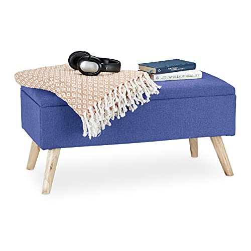 Relaxdays Banc de Rangement, rembourré, Pieds en Bois, Coffre avec revêtement en Tissu 39,5 x 79,5...