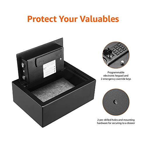 Image of Amazon Basics Small Slim Desk Drawer Security Safe with Programmable Electronic Keypad, Secure Quick Access, 0.1 Cubic Feet, Black, 11.8 inchW x 8.6 inchD x 4.4 inchH