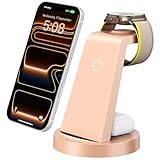 Anlmz 3 in 1 Charging Station for iPhone, Wireless Charger for iPhone 17 16e 16 15 14 13 12 11 X Pro Max & Apple Watch - Charging Stand Dock for AirPods (Rose)