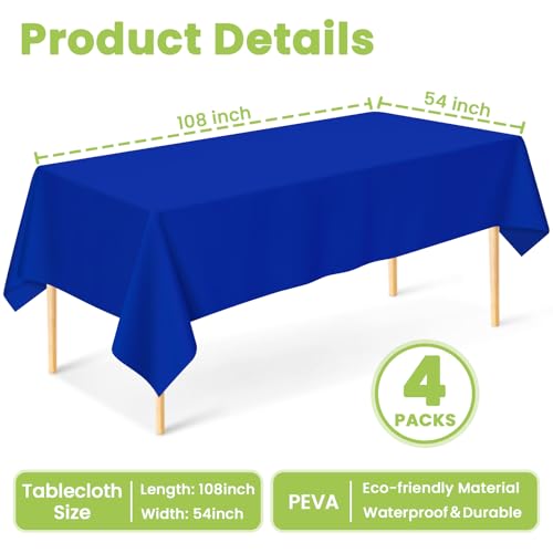 Image of Mulbozy 4 Pcs Blue Plastic Table Cloth Disposable, 54 x108 Inch