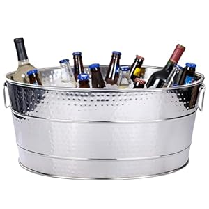 BREKX Aspen Heavy-Duty Oval Stainless Steel Beverage Tub for Parties – Metal Large Ice Bucket for Drinks, 25-Quart (30-Bottle) Large Cooler Drink Tub