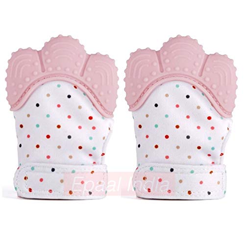 Epaal Baby Teething Mittens Self Soothing Pain Relief Mitt Stimulating Teether Toy Unisex (Pink Pack of 2)