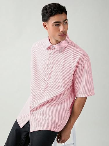 Image of Lymio Men Shirt || Striped Shirt for Man || Half Sleeve || 100% Cotton (Packs Also Available) (Oxford-Lining)
