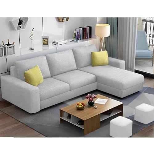 Image of Orland 4 Seater RHS L Shape Sofa Set for Living Room | Color - Grey | Premium Fabric Sofa