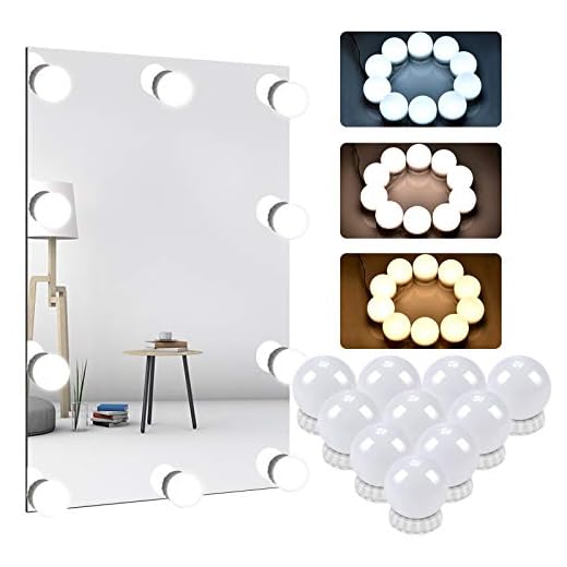 Luces para Espejo, Kit de iluminación Estilo Hollywood con Cable de alimentación USB, luz de Espejo de Maquillaje Adhesiva, con 10 Bombillas Regulables para tocador 3 Colores 10 Niveles de Brillo
