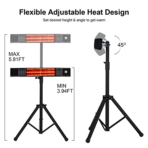 Outdoor Heaters for Patio, MEPTY Infrared Electric Heater with Tripod, Wall Mount Patio Heater with Remote Control, Waterproof, Overheat Protection, 24H Timer, for Garage, Backyard, Restaurant Use