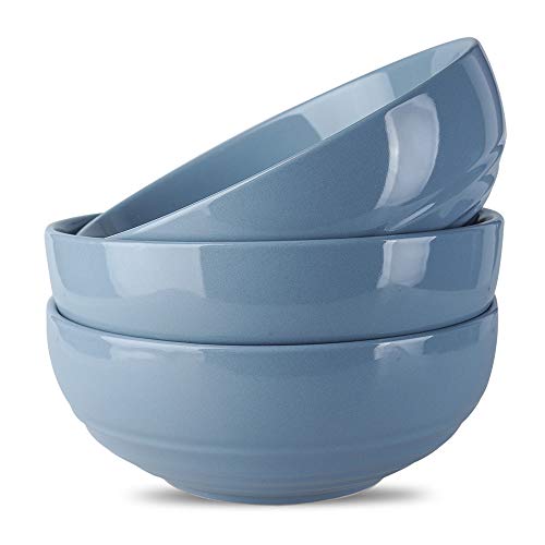 Joyroom Ceramic Salad Bowl Set 58 OZ Large Serving Bowl Set For Soup Fruit Circle Collection Set of 3 Haze Blue
