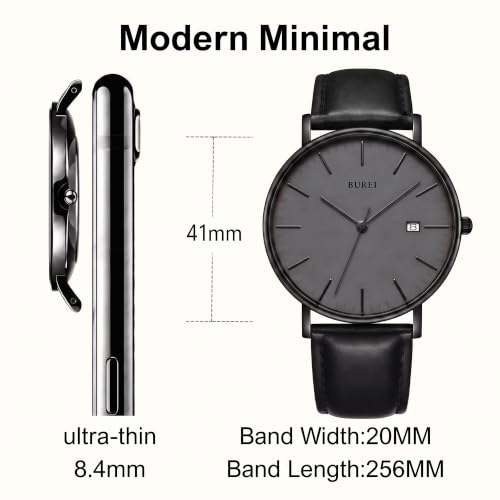 Image of BUREI Men's Fashion Minimalist Wrist Watch Analog Date with Leather Strap