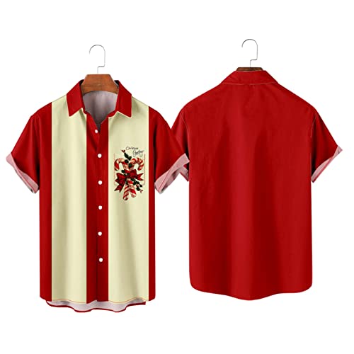 Christmas Hawaiian Shirt For Men Short Sleeve Button Down Santa Dress Shirts With Front Pocket Casual Stripes Tops M 4Xl Khaki #TOP6