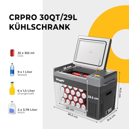  BougeRV CRPRO 29 Liter Kühlbox 12V/24V Kompressor (Schwarz) für Outdoor-Activitäten und aktive Männer
| BougeRV 277Wh t
