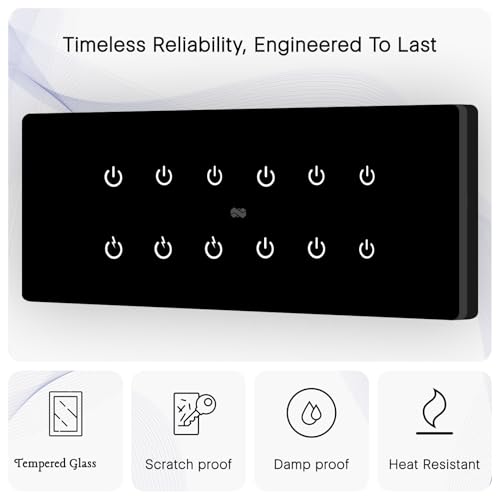 Image of IOTICS Smart Wifi Switch Board: 12 x Switch Module. Touch Control, Remote, App Control. Voice Compatible with Alexa & Assistant. Smart Touch Switch Board For Home Automation (Black)