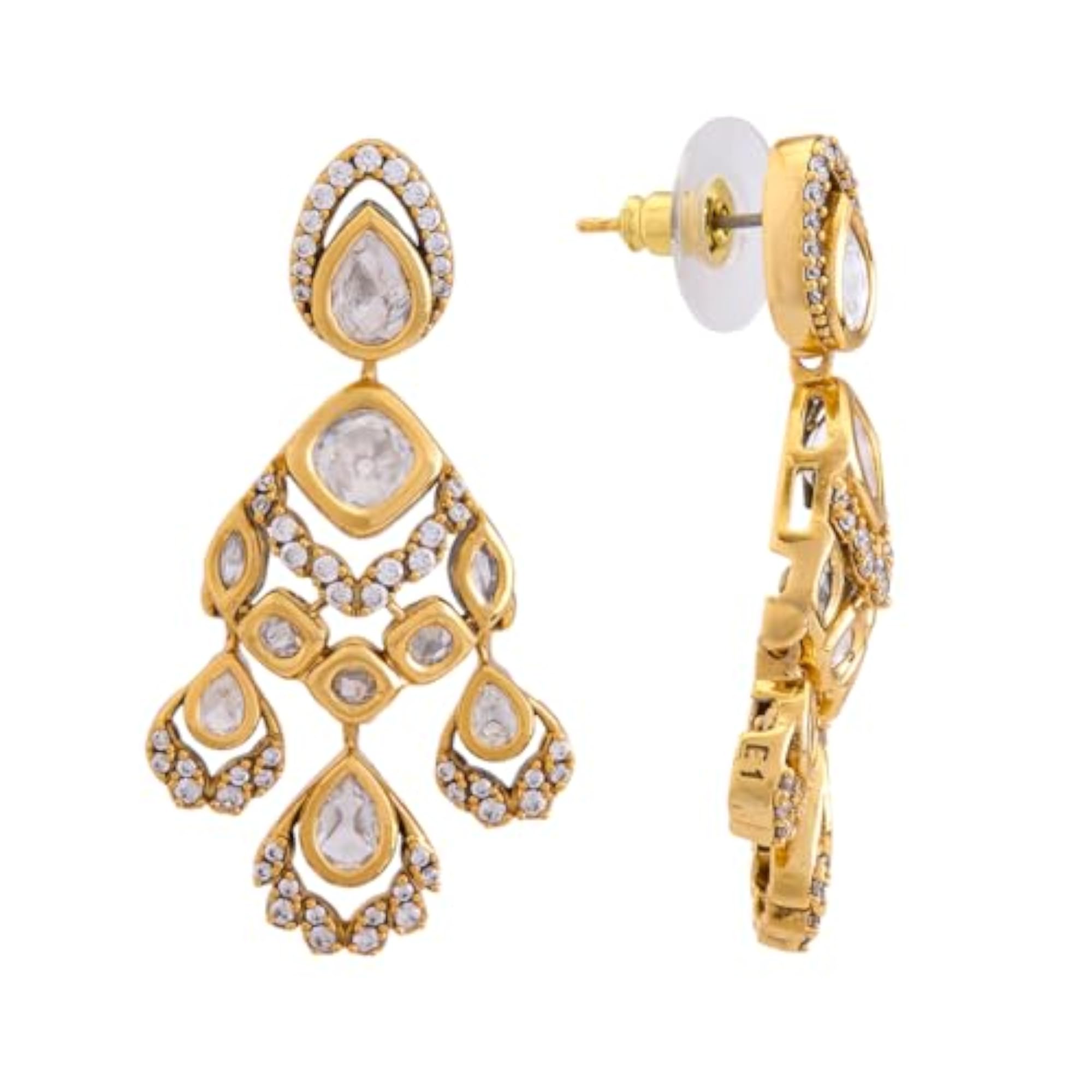 White Victorian Plated Kundan Necklace Set with Earrings