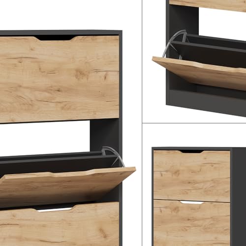 Vicco Scarpiera Da Ingresso Antracite/Quercia Dorata 22 X 169 Cm Con 5 Scomparti - 5