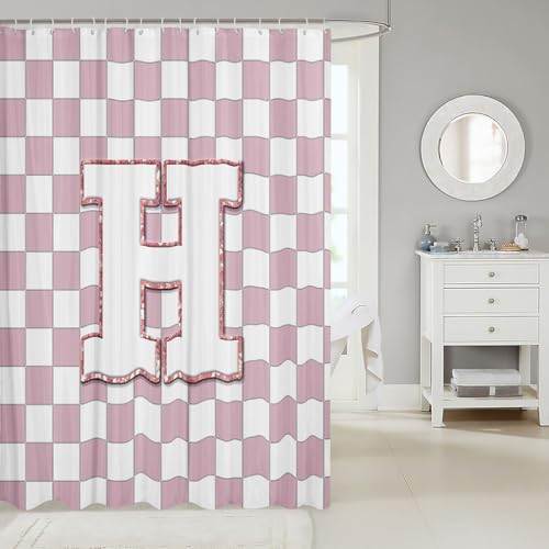 Image of Erosebridal Pink Initial H Shower Curtain 72 inch Wx84 L Kawaii Plaid Checkered Bathroom Curtain Cute Personalized Monogram Bathroom Accessories for Kids Girls,Fashion Grids Gingham Shower Decor