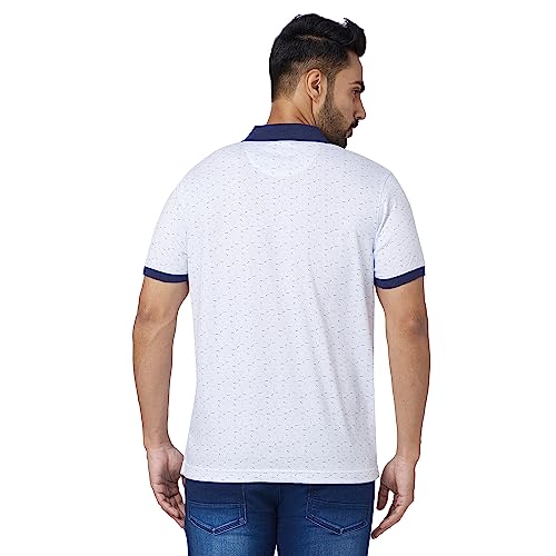 Image of Park Avenue Men's Cotton Polyester Blend Print Pattern Slim Fit Rib Collar Polo Neck Half Sleeve Casual T-Shirt