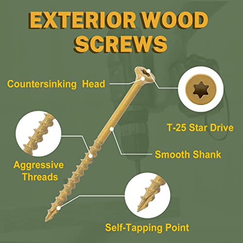 Image of LIONMAX Deck Screws #14 x 7 Inch, 50 PCS, Long Wood Screw, Rust Resistant, Exterior Epoxy Coated for Outdoor Decking, Torx /Star Drive Head, T30 Star Bit Included
