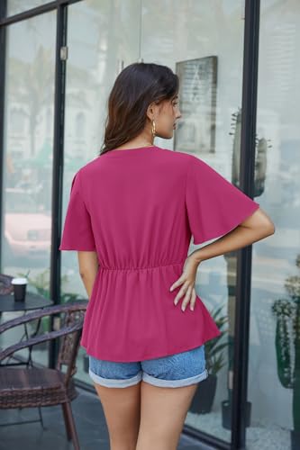 Image of GRACE KARIN Women's Elegant V-Neck Tie Waist Flowy Peplum Shirt Tops