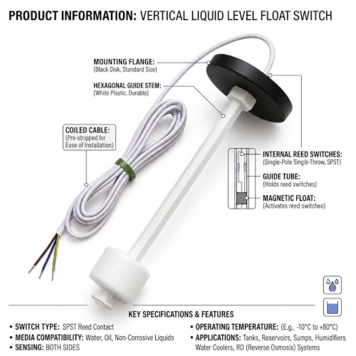 Image of Float Sensor Switch (Water Level Sensor) for Water Level Controller Both Side Sense