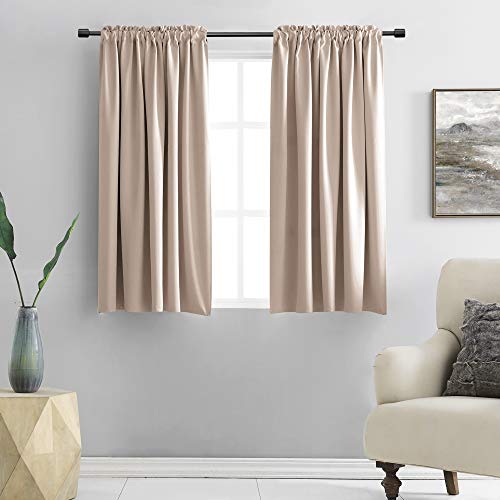 Image of DONREN 48 Inch Curtains for Boy's Room - Blackout Thermal Insulated Window Drapes with Rod Pocket for Short Windows (2 Panels,52 x 48 Inch,Taupe)