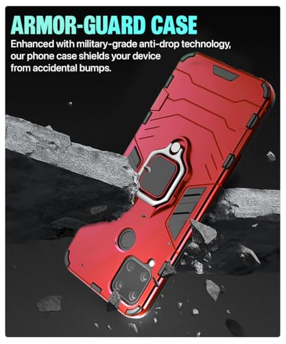 Image of WOW IMAGINE Shock Proof Back Case Mobile Cover for Realme C15 | Back Cover Case (Tough Armor | Hybrid PC + TPU | Ring Holder & in-Built Kickstand | Red)