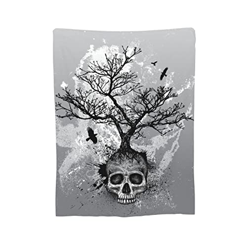 Crow Skull Tree Blanket Throw Flannel Fleece Ultra Soft Blanket Gray For Couch Sofa Bed 60"X50" #TOP5