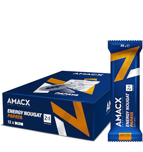 AMACX Energieriegel Nougat-Fruchtriegel – Healthy Snacks für Ausdauersportler – Energy 12er Pack – Fitness Riegel mit Glukose und Fruktose – Power Bar mit 32g Kohlenhydrate – Papaya