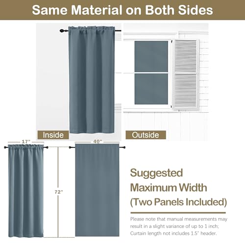 Image of Stone Blue Blackout Curtains for Bedroom 72 Inch Length 2 Panels Set, Solid Thermal Insulated Energy Saving Window Curtains for Living Room, Dual Rod Pocket Window Drapes, 2x40Wx72L Inches