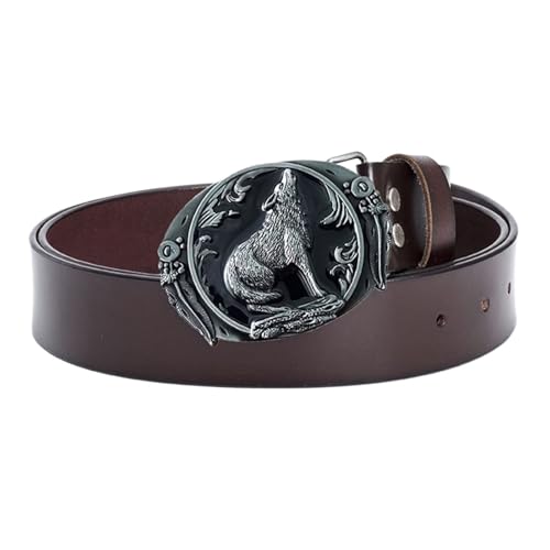 Ceinture en cuir pour homme faite à la main avec boucle de loup style cowboy marron