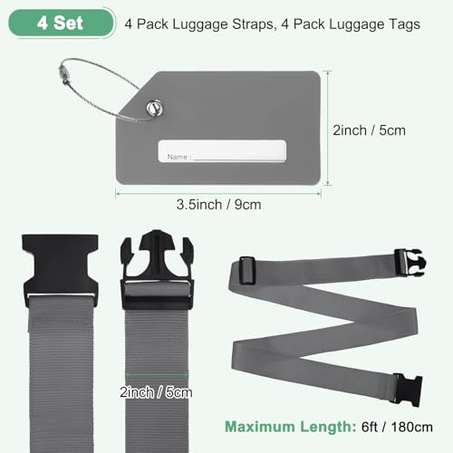 Image of M METERXITY 4-Sets Luggage Straps TSA Approved, Travel Straps for Luggage Suitcase Tags Set, Adjustable Suitcase Belt [Gray]