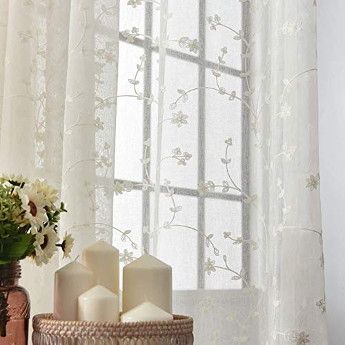 Mr.T Puerta mosquitera Algodón y Lino Cortinas Transparentes, Ventana canchales Bordado de Gasa for el Dormitorio Sala de Estar Ventana Balcón Bay Cortina de Arena Invisible