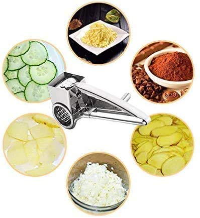 Râpe à Fromage Rotative En Acier Inox - Tambour Amovible Pour Fromage, Légumes, Noix - 20x11.6cm